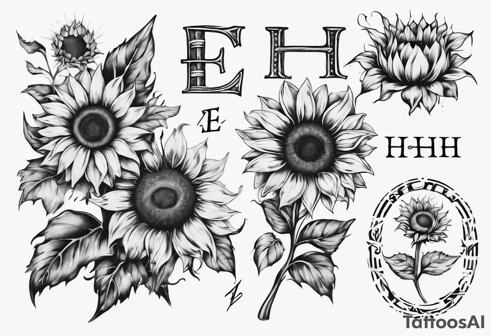 combining the letters E and H with a sunflower tattoo idea combining the letters E and H with a sunflower tattoo idea