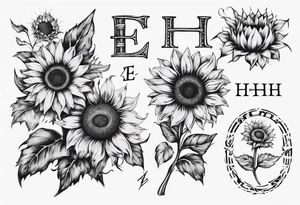 combining the letters E and H with a sunflower tattoo idea