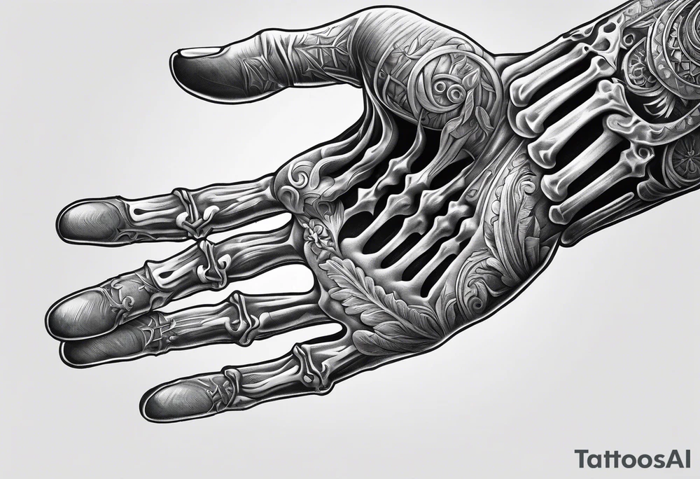 Hand of nurse reaching for skeleton hand. tattoo idea