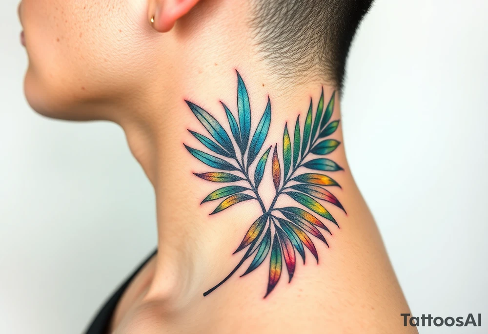 large palm leaves twisted side neck tattoo tattoo idea