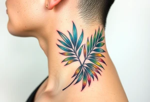 large palm leaves twisted side neck tattoo tattoo idea