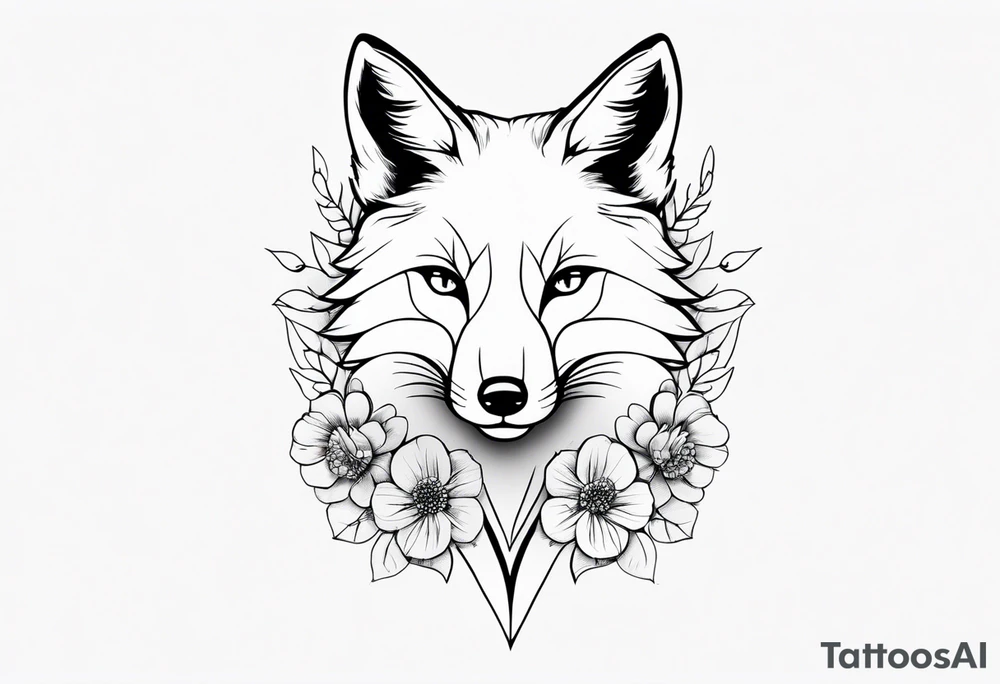 fox, realistic, face, flowers tattoo idea