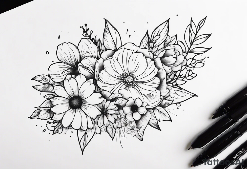 pen wrapped in flowers tattoo idea