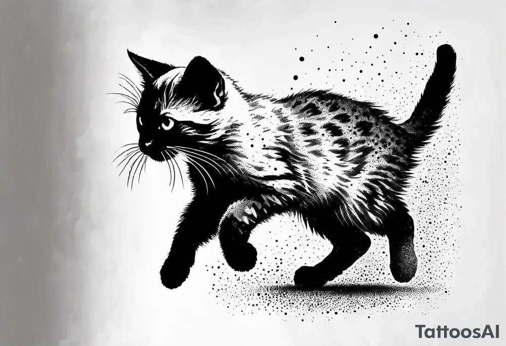 Cat kitten jumping full body tattoo idea