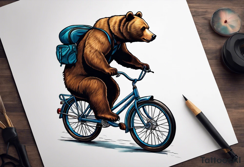 bear riding a bicycle tattoo idea