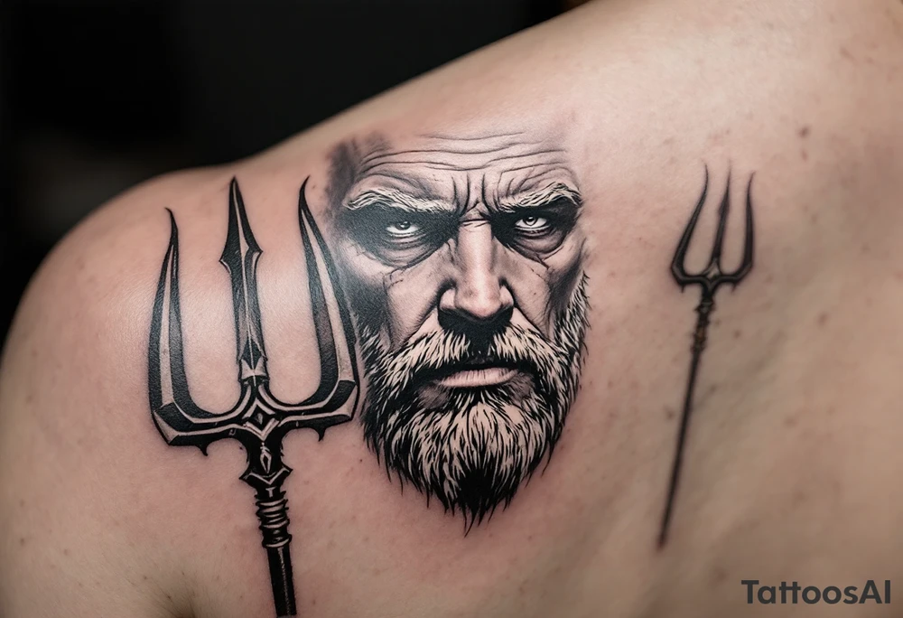 close-up man with trident tattoo idea