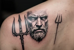 close-up man with trident tattoo idea
