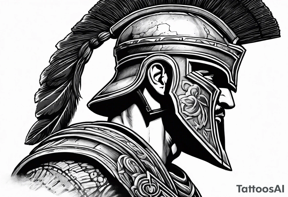 Side profile of spartan soilder looking right at Roman colosseum tattoo idea