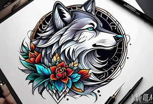 Neotraditional wolf tattoo idea