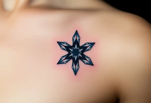 An icy pentagram five pointed star with sharp crystal edges, surrounded by a cold mist and floating frost particles. tattoo idea