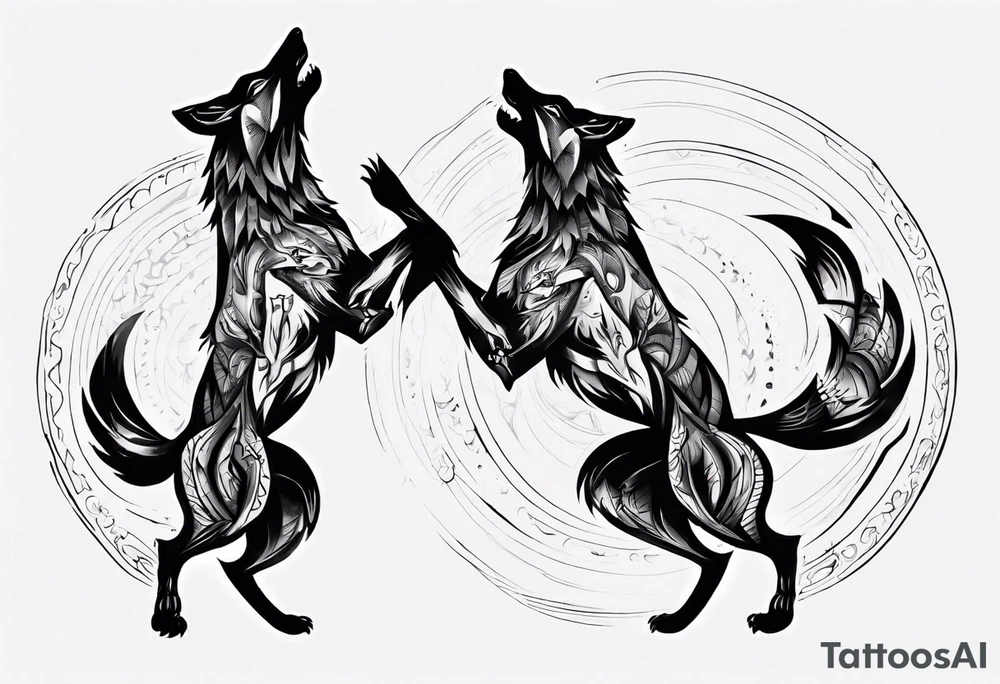 two wolves dancing on their hind legs. tattoo idea