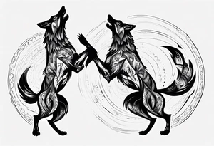 two wolves dancing on their hind legs. tattoo idea