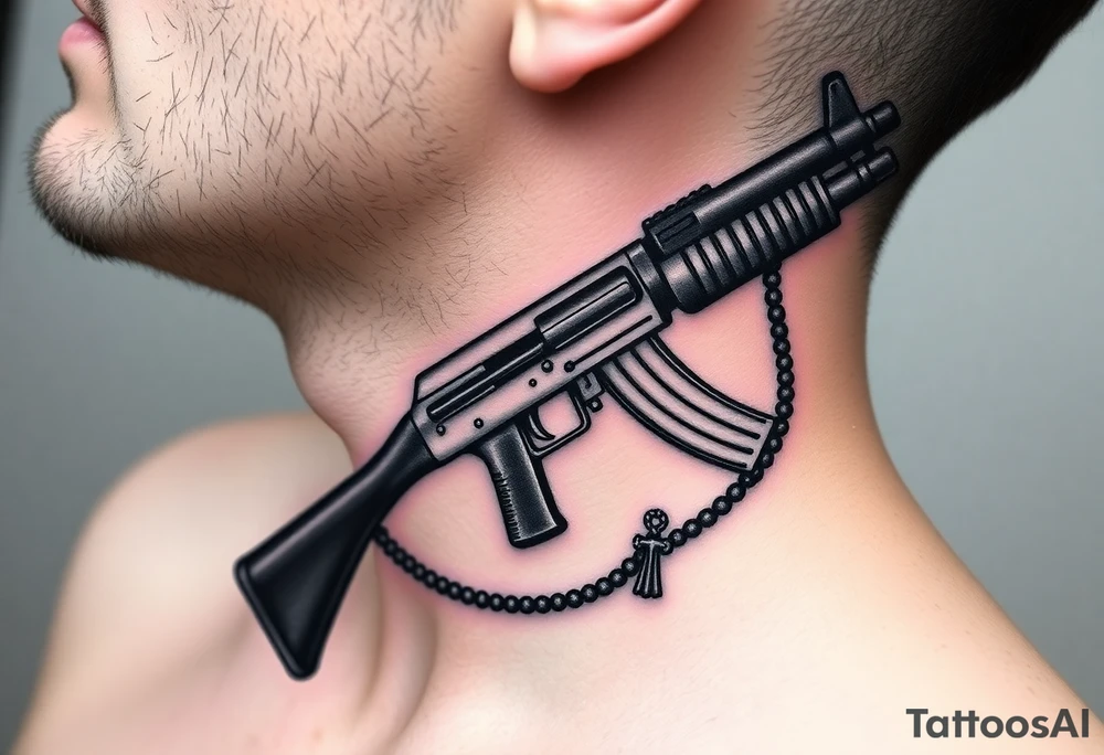 russian christian orthodox but in a AK47 style with a beaded orthodox thurible chain tattoo idea