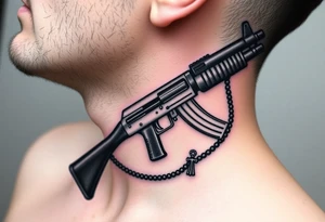russian christian orthodox but in a AK47 style with a beaded orthodox thurible chain tattoo idea