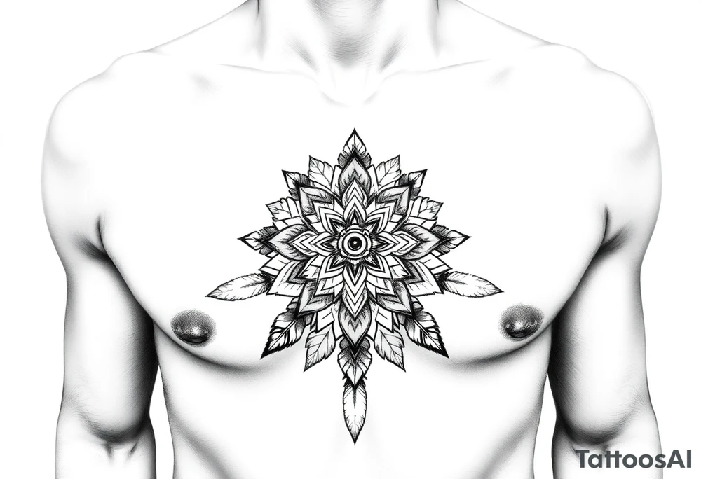 spiritual feathers ornamental mandala shaman tattoo idea