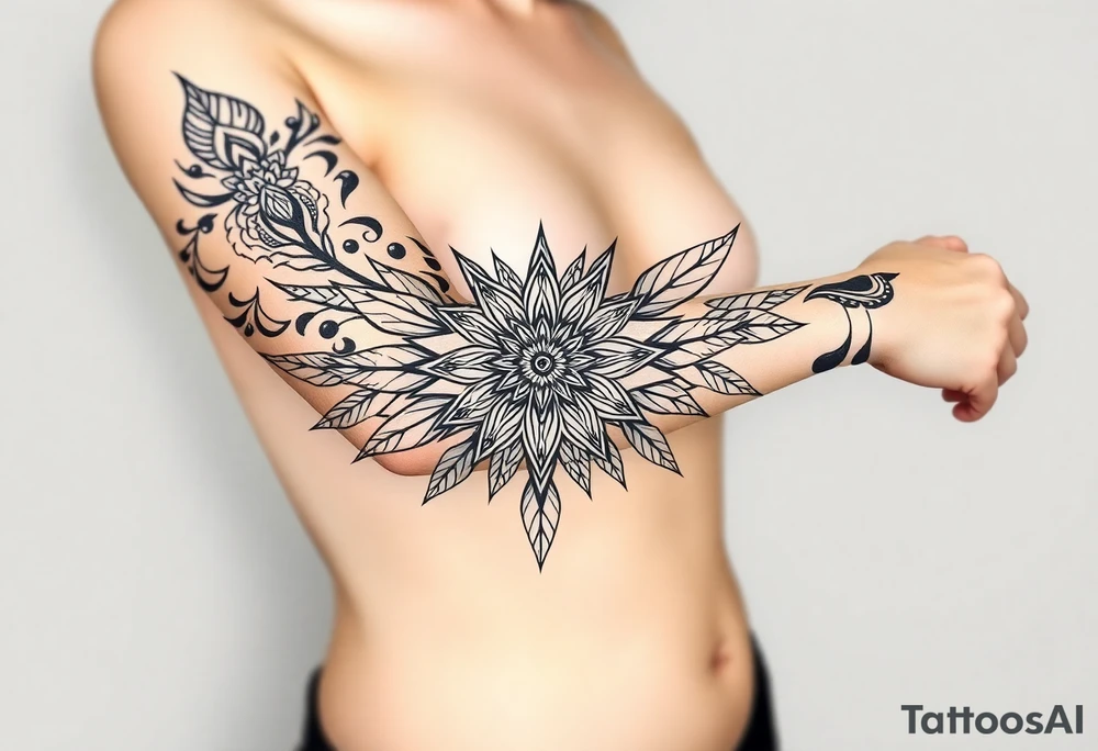spiritual feather indian mandala shaman tattoo idea