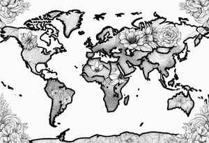 World map with floral design tattoo idea