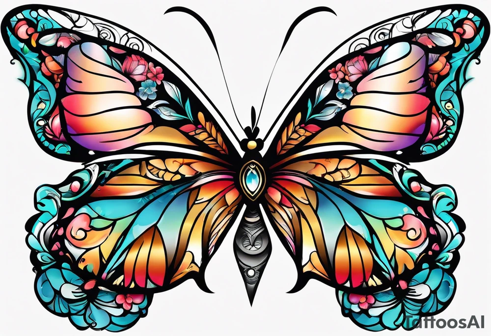 Half butterfly half flower tattoo idea