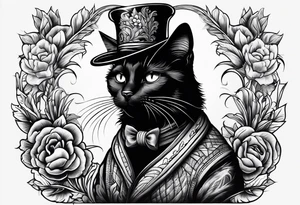 black cat with a funny hat and a sweater tattoo idea