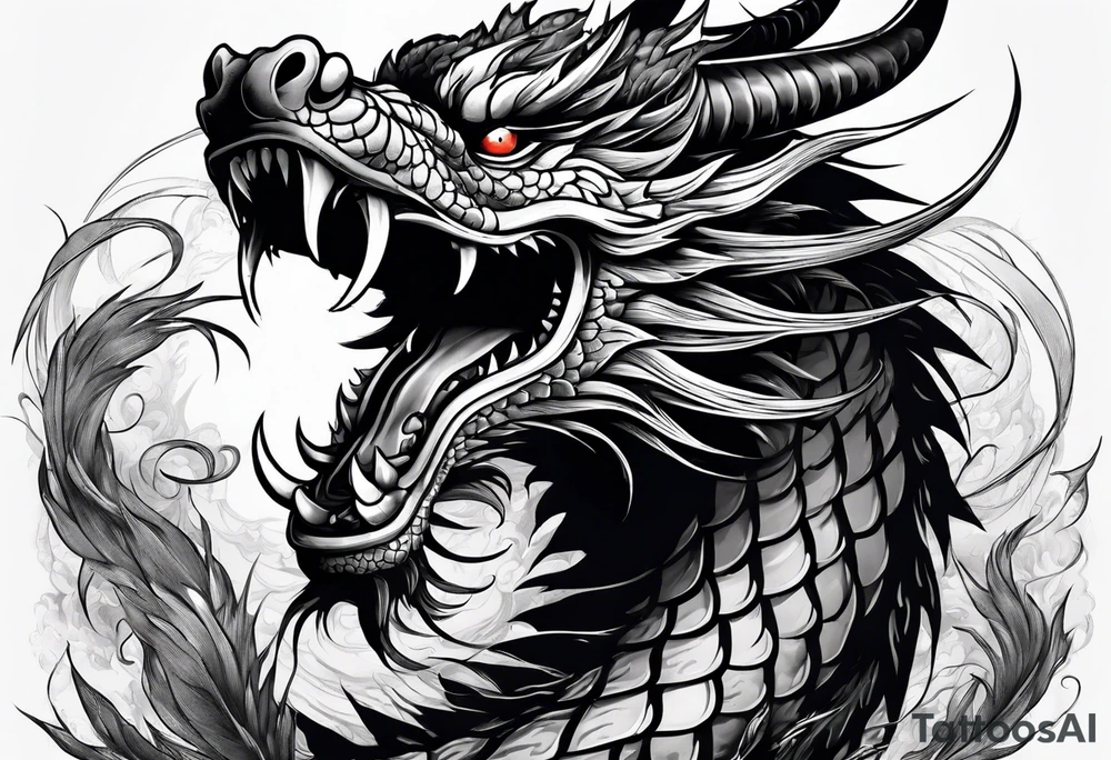 Animal head of a chinese dragon who is angry tattoo idea