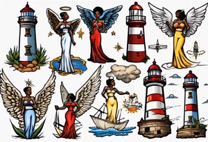 African angel on a lighthouse tattoo idea