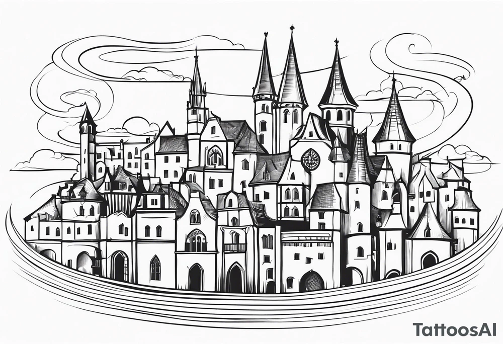 medieval city swirl
 vector tattoo idea