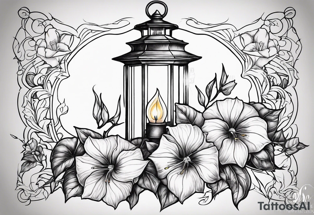 Lantern with morning glories tattoo idea
