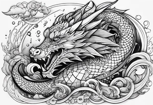 Geometric aquatic dragon tattoo idea
