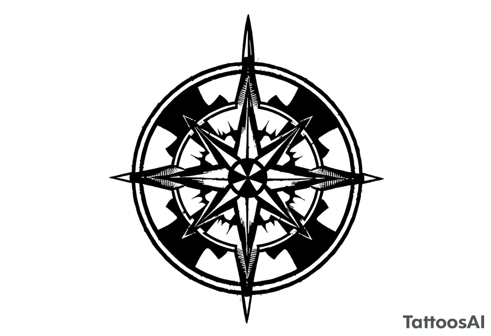 Simple Double layered compass rose tattoo idea