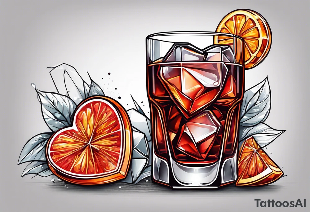 Negroni with ice cubes shaped like heart in it tattoo idea