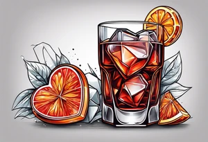 Negroni with ice cubes shaped like heart in it tattoo idea