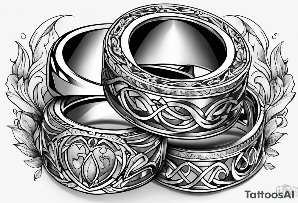 tattoo of wedding rings with the dates 5/23/2023 combined with fire tattoo idea