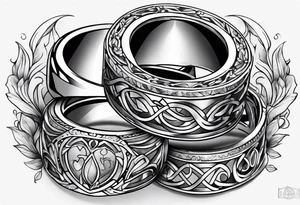 tattoo of wedding rings with the dates 5/23/2023 combined with fire tattoo idea