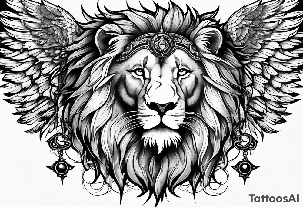Lion with burned wings and an ouroboros sign tattoo idea