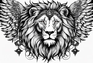Lion with burned wings and an ouroboros sign tattoo idea