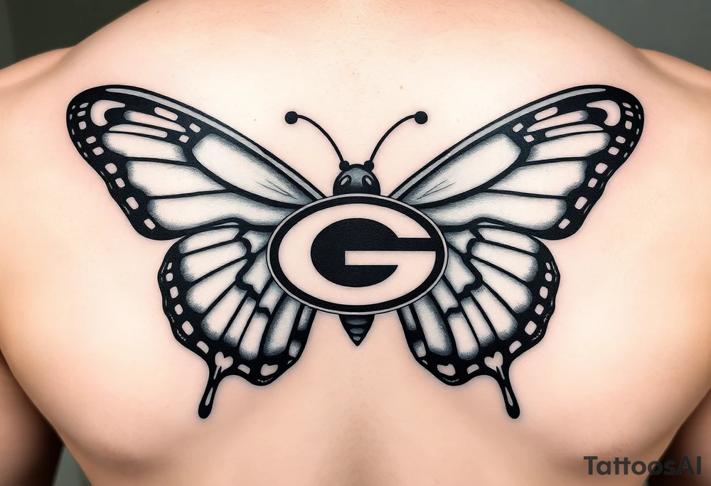Butterfly with green bay packers logo tattoo idea