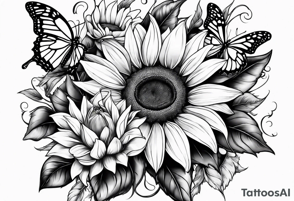 Sleeve with butterflies and sunflowers tattoo idea