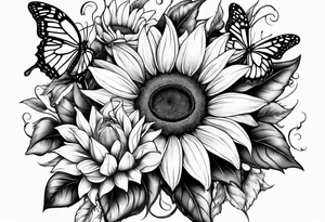 Sleeve with butterflies and sunflowers tattoo idea
