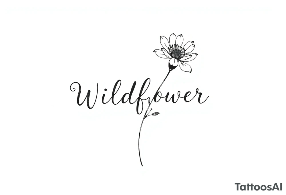 Wildflower written in stem of a flower tattoo idea