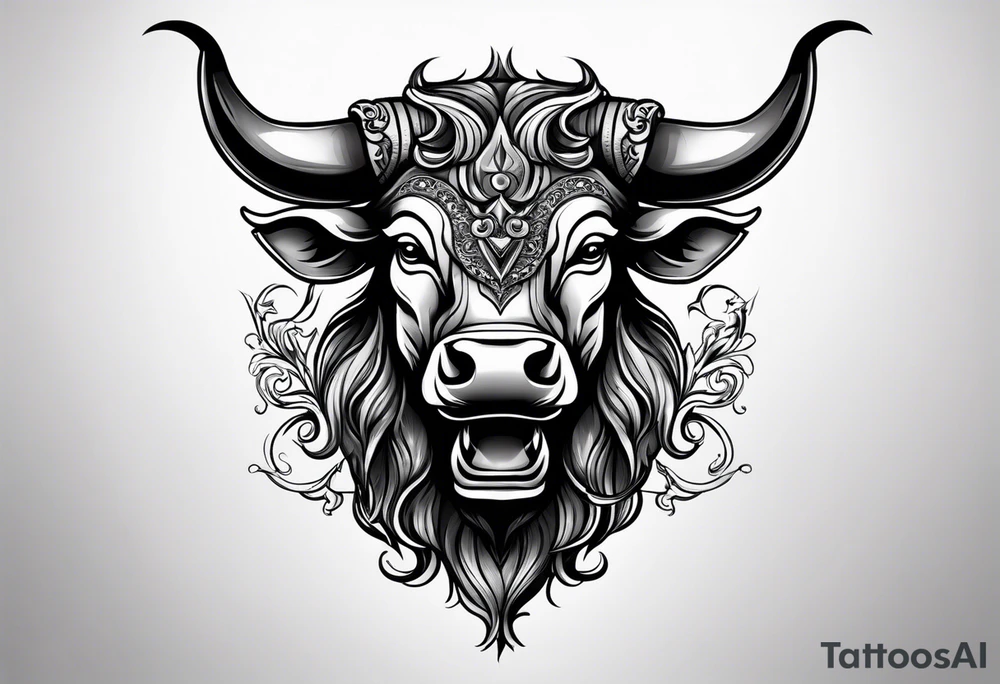 Evil, scary bull with horns tattoo idea