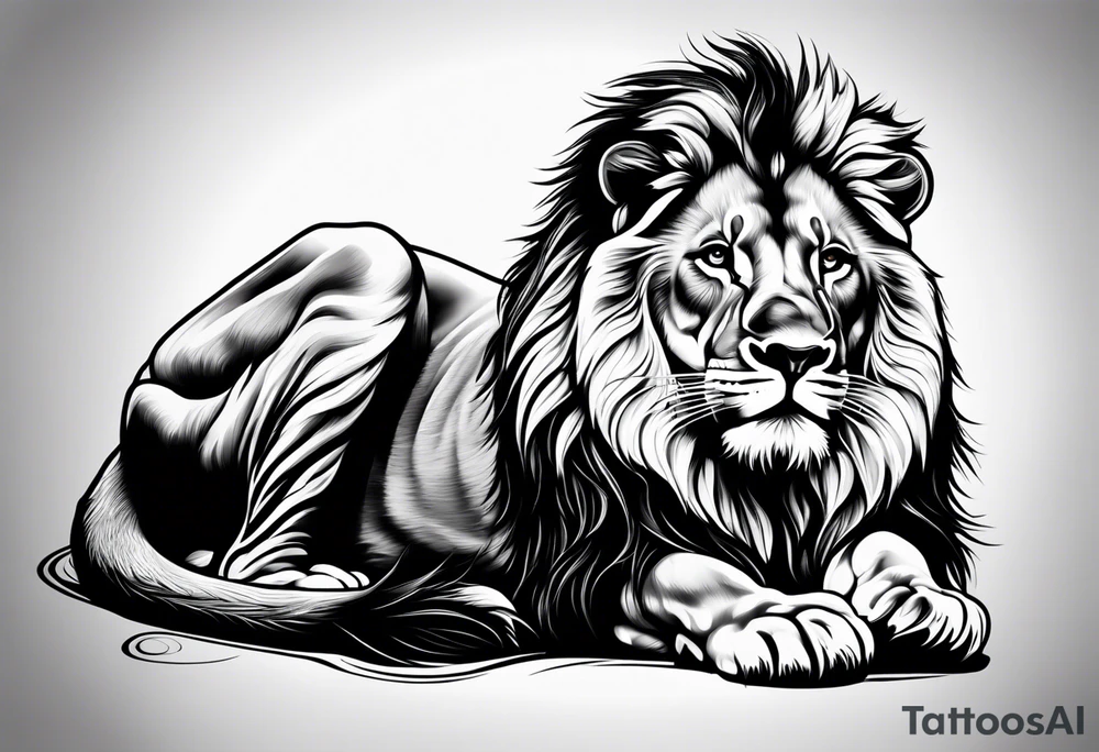 realistic laying lion tattoo idea