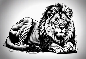 realistic laying lion tattoo idea