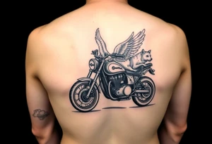 a motorcycle on it with guardian angel wolves on the bike tattoo idea