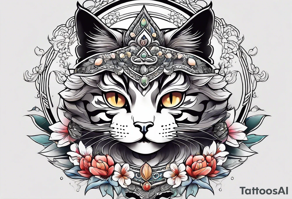 Cat on top of budha tattoo idea
