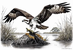 Osprey and alligator in the marsh live oak tattoo idea