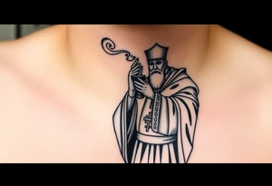 Russian Orthodox Priest in fully detailed vestment swinging a censer with smoke curling upward tattoo idea