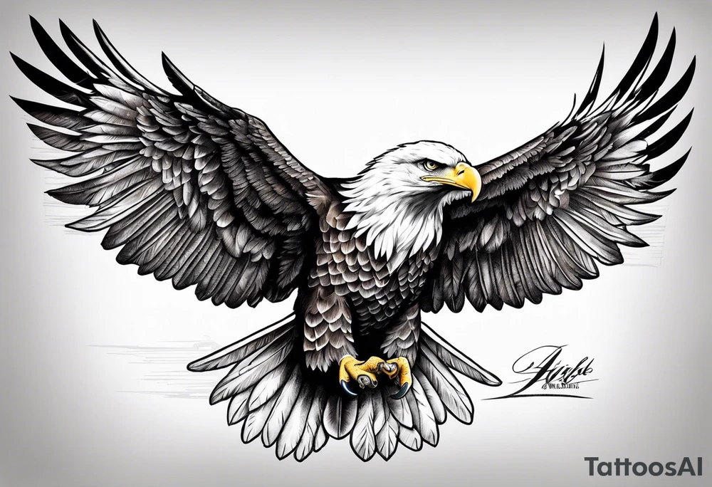 American eagle with wings spread out across upper back tattoo idea