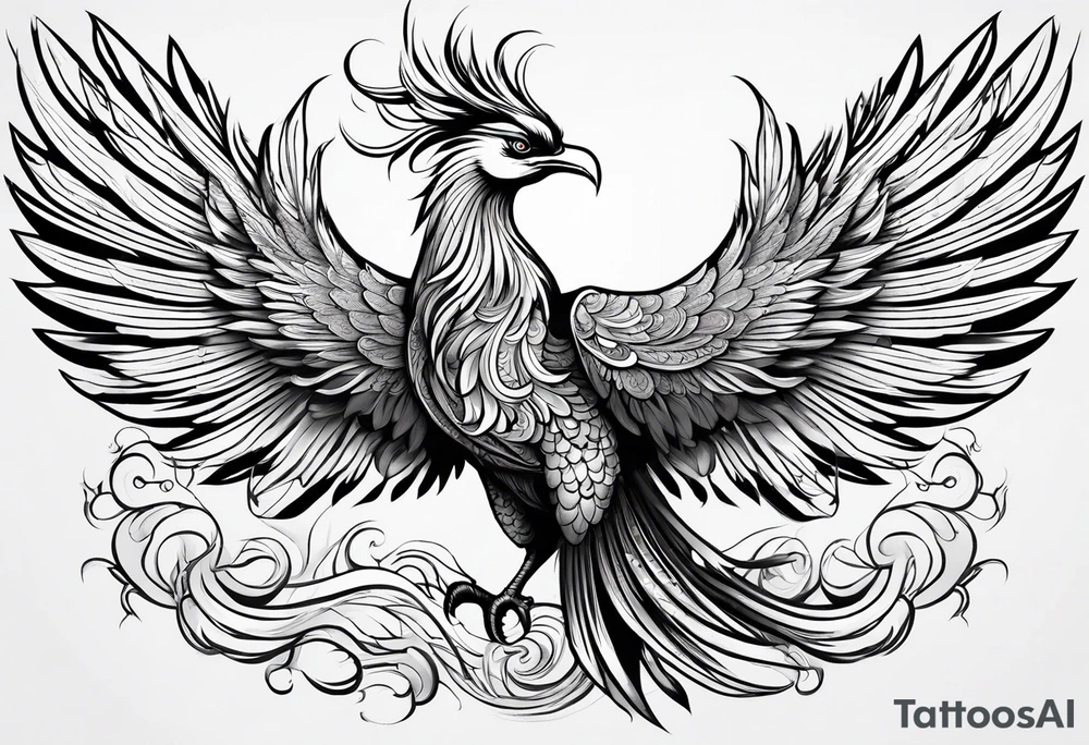 asian elegant long feathered phoenix
with a long neck, with short wings tattoo idea