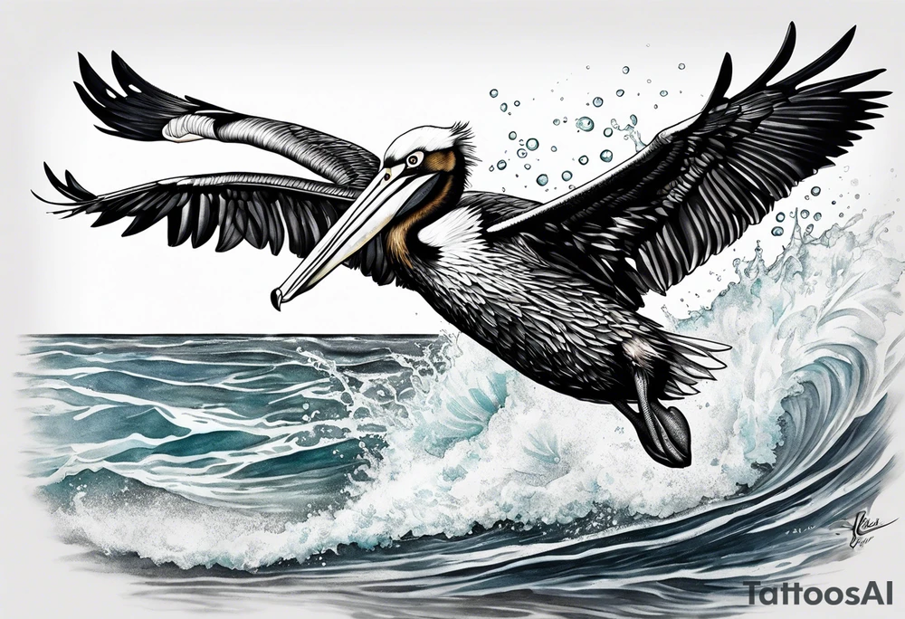 action diving pelican tattoo idea