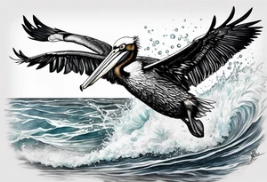 action diving pelican tattoo idea